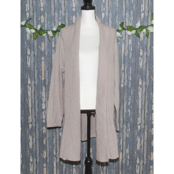 Rebecca Malone Petite Ladies Brown Open Front Cardigan Size M Open Weave Casual - Picture 1 of 10